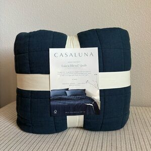 NWT King Heavyweight Linen Blend Quilt Dark Mineral Blue - Casaluna